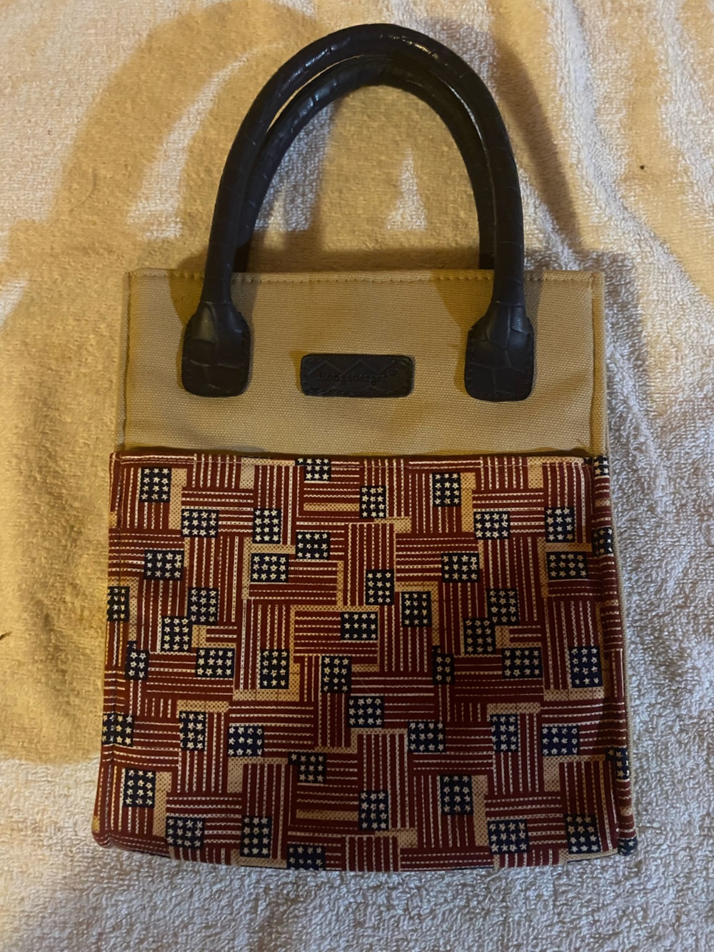 Longaberger Homestead Canvas Small Tote Bag Purse Americana Flag Patriotic